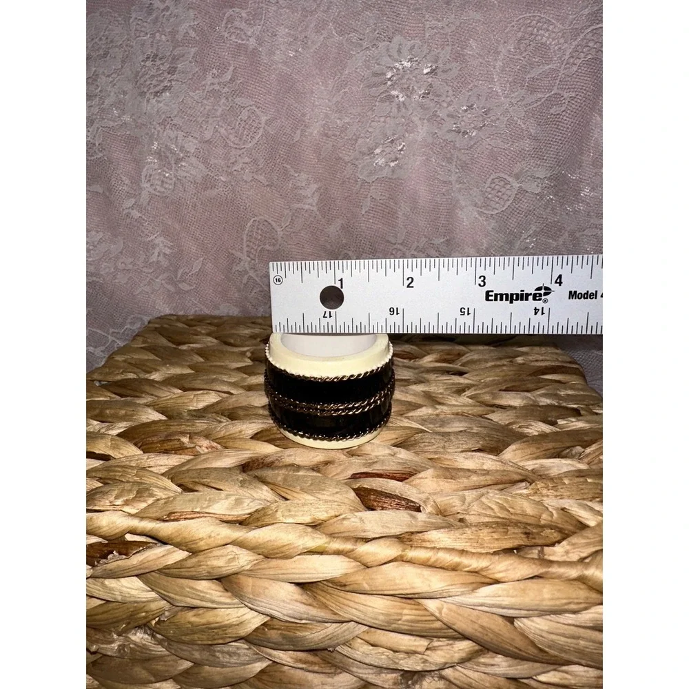 Vintage Cream and Burgundy Napkin Rings with Gold Rope Chain‎ Detail Set of 6